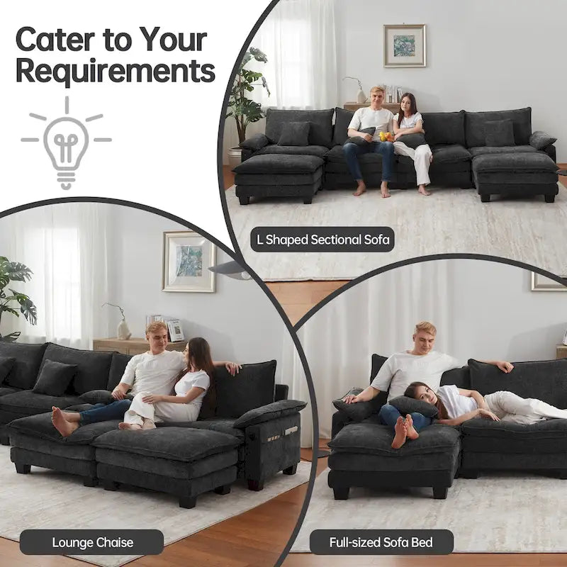 144 Modulares Kompressions-Sofa-Set, verwandelbares Sektionsschlafsofa mit 2 Ottomanen