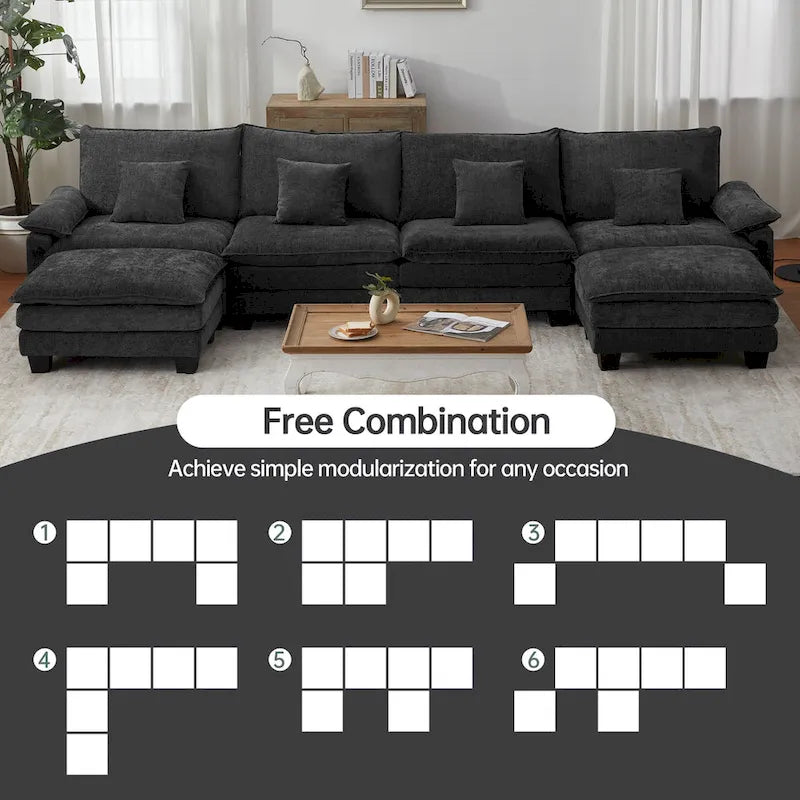 144 Modulares Kompressions-Sofa-Set, verwandelbares Sektionsschlafsofa mit 2 Ottomanen