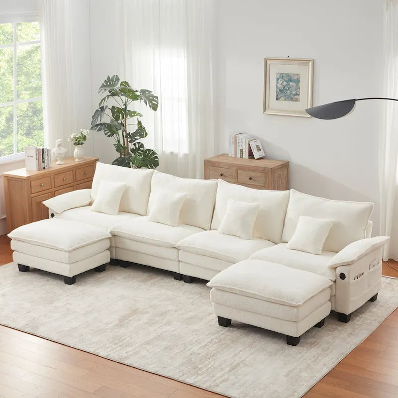 144 Modulares Kompressions-Sofa-Set, verwandelbares Sektionsschlafsofa mit 2 Ottomanen