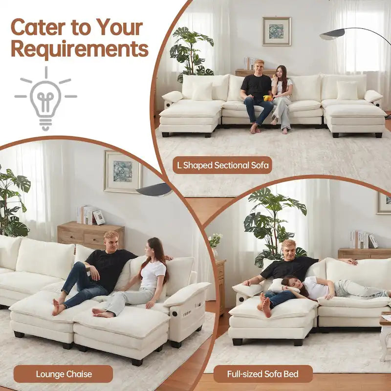 144 Modulares Kompressions-Sofa-Set, verwandelbares Sektionsschlafsofa mit 2 Ottomanen