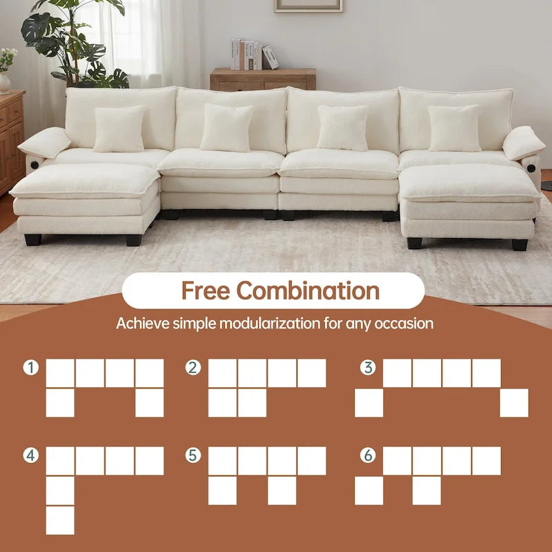 144 Modulares Kompressions-Sofa-Set, verwandelbares Sektionsschlafsofa mit 2 Ottomanen