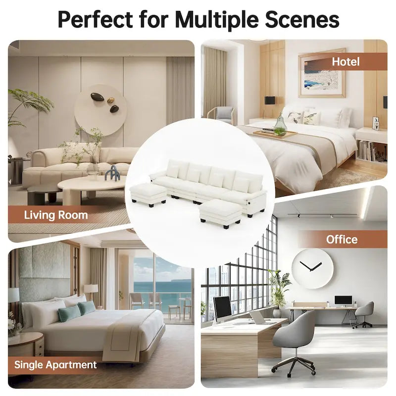 144 Modulares Kompressions-Sofa-Set, verwandelbares Sektionsschlafsofa mit 2 Ottomanen