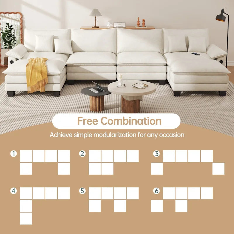 144 Modulares Kompressions-Sofa-Set, verwandelbares Sektionsschlafsofa mit 2 Ottomanen