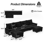 144 Modulares Kompressions-Sofa-Set, verwandelbares Sektionsschlafsofa mit 2 Ottomanen