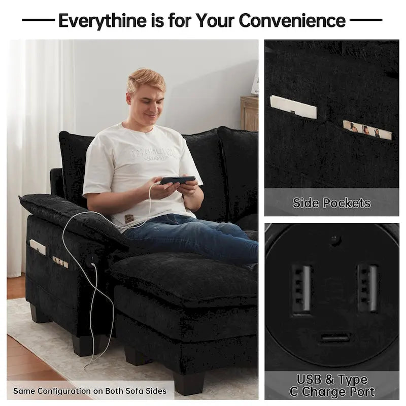 144 Modulares Kompressions-Sofa-Set, verwandelbares Sektionsschlafsofa mit 2 Ottomanen