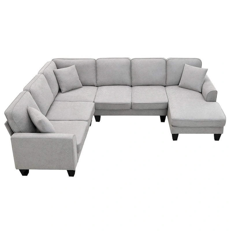 89*89 Oversized Modernes Samt-Sofa, Großes L-förmiges Polstermöbel für den Innenbereich mit Doppelkissen, Grau