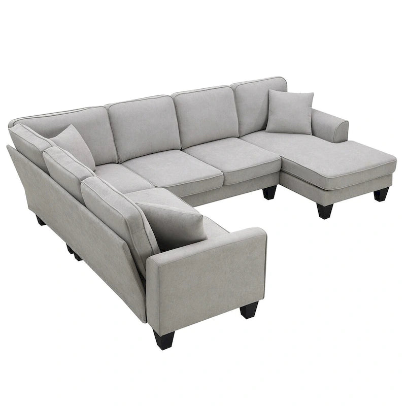 89*89 Oversized Modernes Samt-Sofa, Großes L-förmiges Polstermöbel für den Innenbereich mit Doppelkissen, Grau