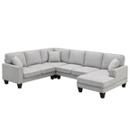 89*89 Oversized Modernes Samt-Sofa, Großes L-förmiges Polstermöbel für den Innenbereich mit Doppelkissen, Grau