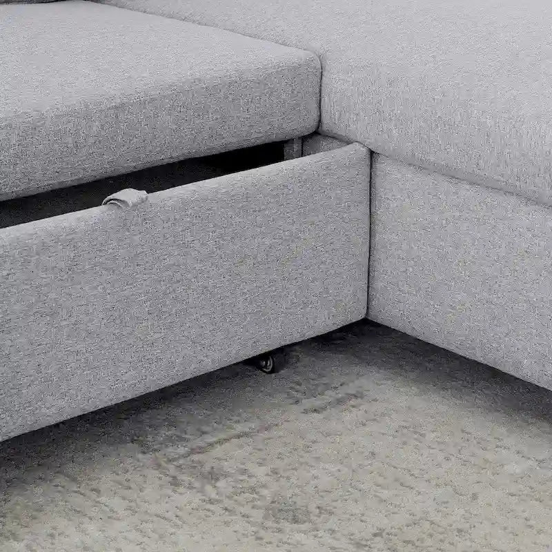 L-förmiges bequemes Cord-Kombisofa mit Ausziehbett und Stauraum