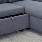 L-förmiges bequemes Cord-Kombisofa mit Ausziehbett und Stauraum