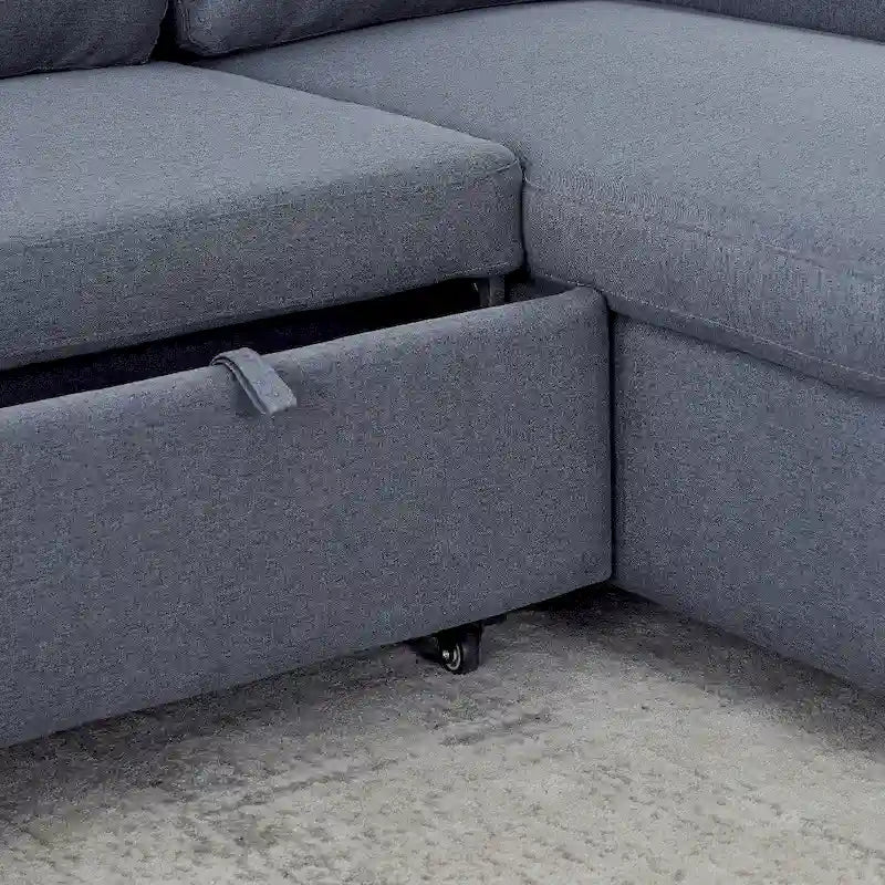 L-förmiges bequemes Cord-Kombisofa mit Ausziehbett und Stauraum