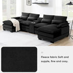 Modernes U-förmiges Sofa mit Konsole, Getränkehaltern und USB-Anschlüssen, 6-Sitzer, gepolstert, symmetrisches Innenmöbel, Schwarz
