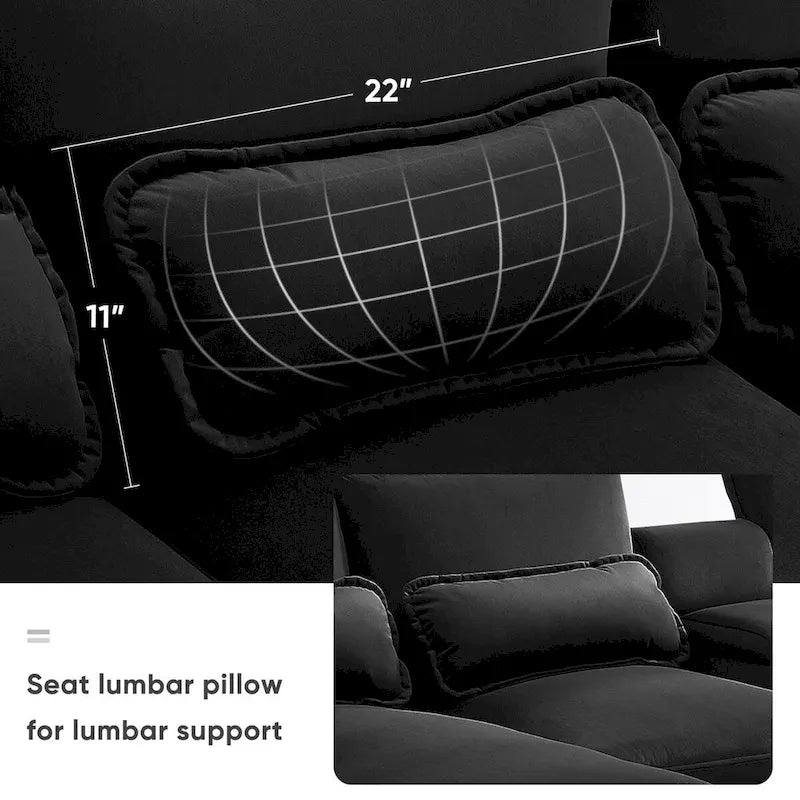 Modernes U-förmiges Sofa mit Konsole, Getränkehaltern und USB-Anschlüssen, 6-Sitzer, gepolstert, symmetrisches Innenmöbel, Schwarz