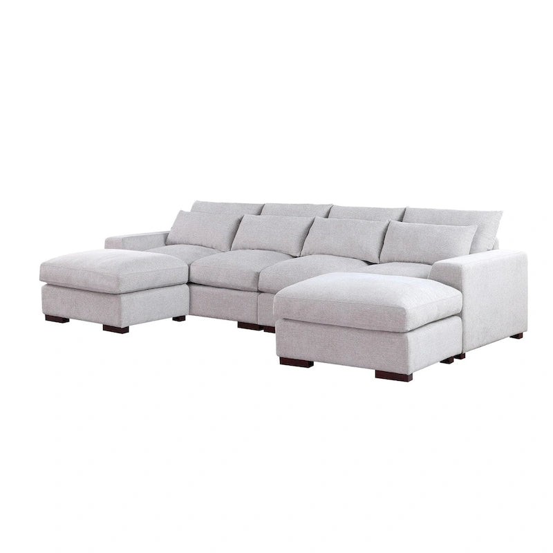 Tatman Sektionssofa aus Leinenmischgewebe mit zwei Ottomanen – 123,24 B x 37,8 T x 34,25 H