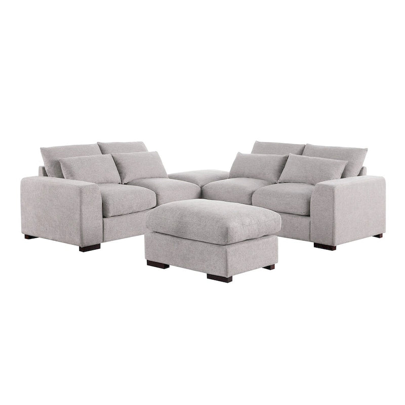 Tatman Sektionssofa aus Leinenmischgewebe mit zwei Ottomanen – 123,24 B x 37,8 T x 34,25 H