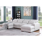 Tatman Sektionssofa aus Leinenmischgewebe mit zwei Ottomanen – 123,24 B x 37,8 T x 34,25 H