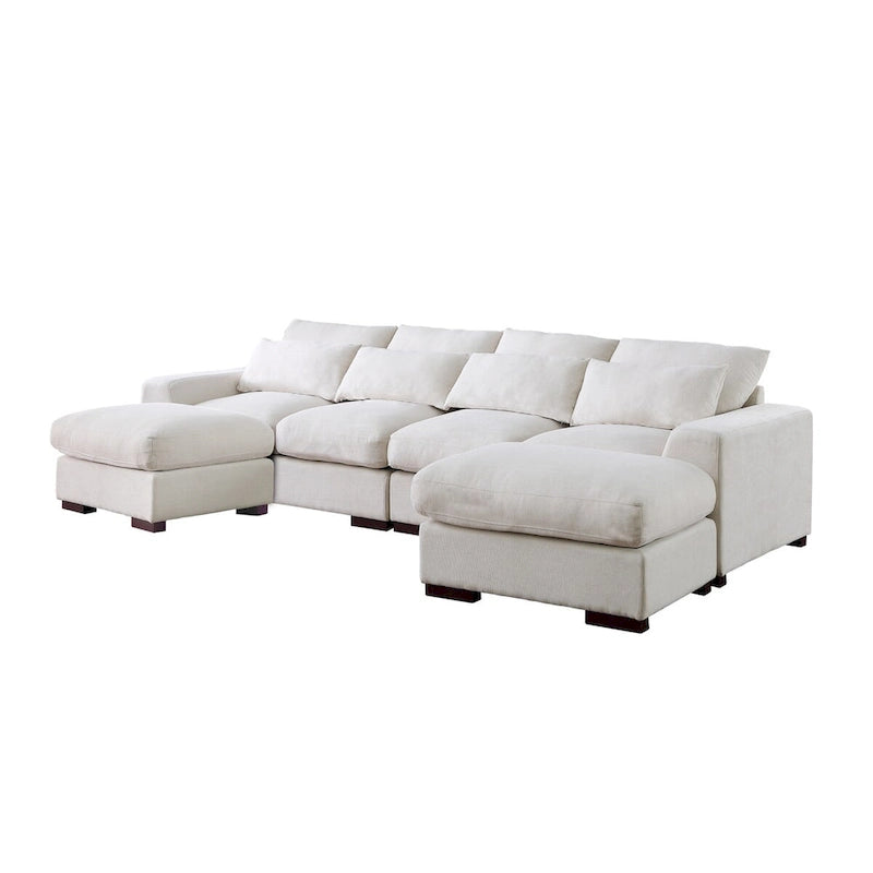 Tatman Sektionssofa aus Leinenmischgewebe mit zwei Ottomanen – 123,24 B x 37,8 T x 34,25 H
