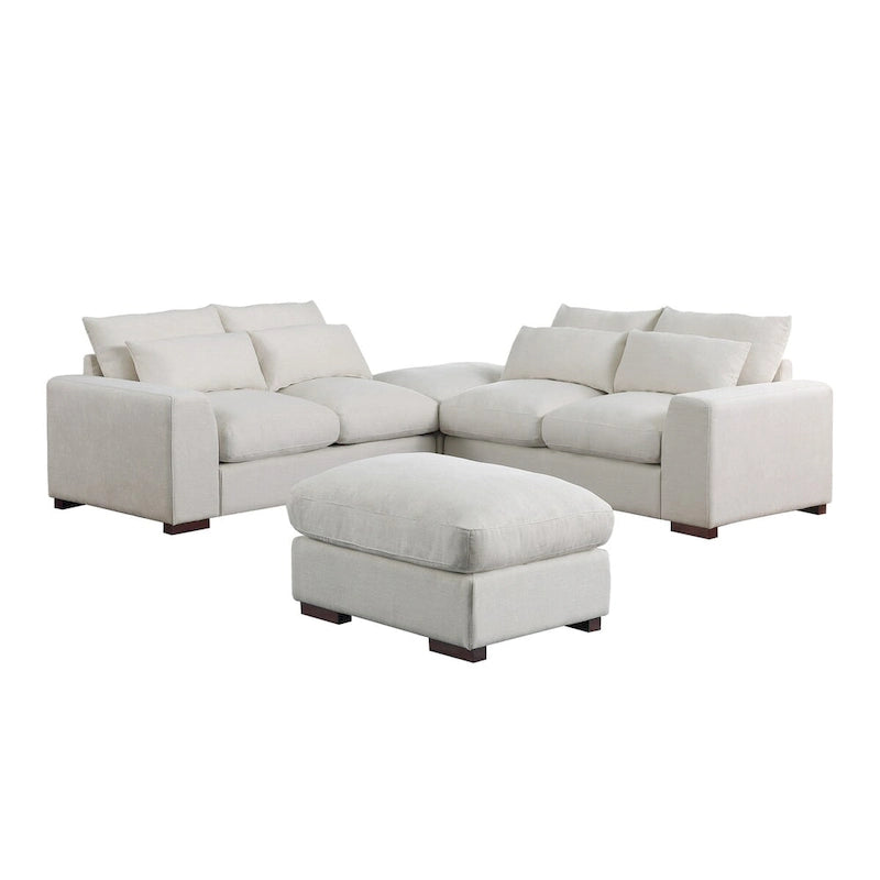 Tatman Sektionssofa aus Leinenmischgewebe mit zwei Ottomanen – 123,24 B x 37,8 T x 34,25 H