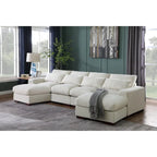 Tatman Sektionssofa aus Leinenmischgewebe mit zwei Ottomanen – 123,24 B x 37,8 T x 34,25 H