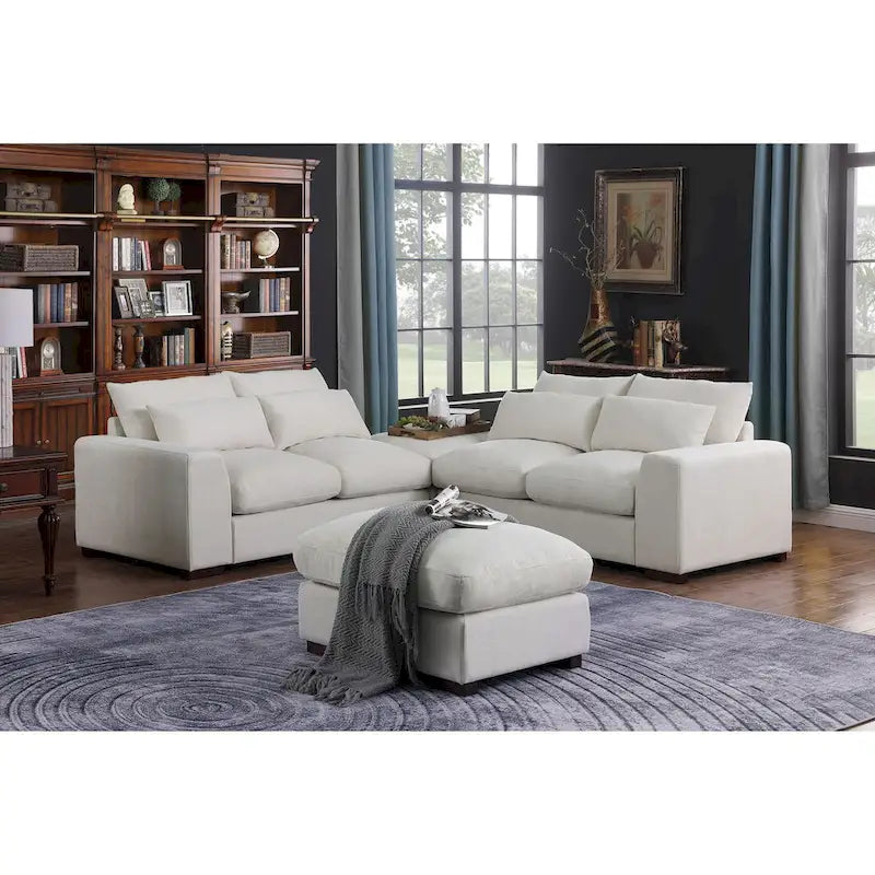 Tatman Sektionssofa aus Leinenmischgewebe mit zwei Ottomanen – 123,24 B x 37,8 T x 34,25 H