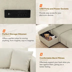 82.6 L-förmiges Schlafsofa mit zwei USB-Anschlüssen, zwei Steckdosen und einem beweglichen Stauraum-Ottoman