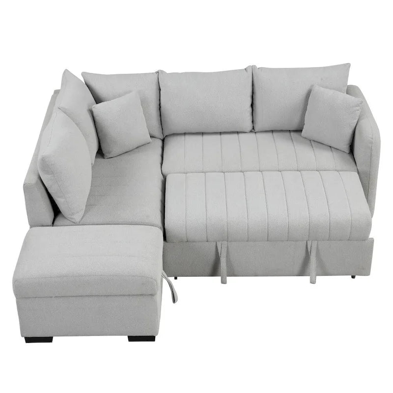 82.6 L-förmiges Schlafsofa mit zwei USB-Anschlüssen, zwei Steckdosen und einem beweglichen Stauraum-Ottoman