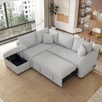 82.6 L-förmiges Schlafsofa mit zwei USB-Anschlüssen, zwei Steckdosen und einem beweglichen Stauraum-Ottoman