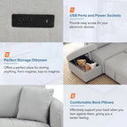 82.6 L-förmiges Schlafsofa mit zwei USB-Anschlüssen, zwei Steckdosen und einem beweglichen Stauraum-Ottoman