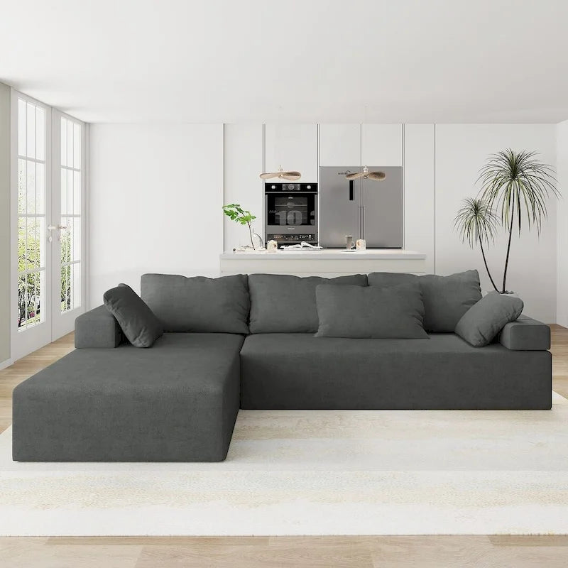 L-förmiges Chenille-Sofa Modernes modulares Sofa mit 6 Kissen für das Wohnzimmer