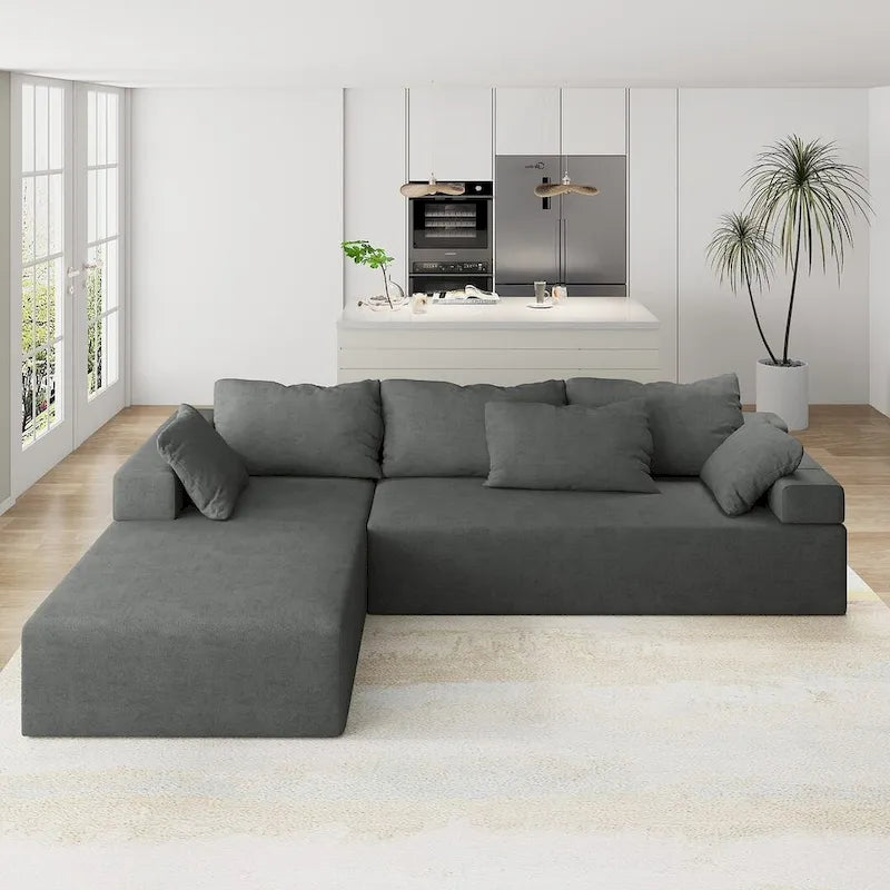 L-förmiges Chenille-Sofa Modernes modulares Sofa mit 6 Kissen für das Wohnzimmer