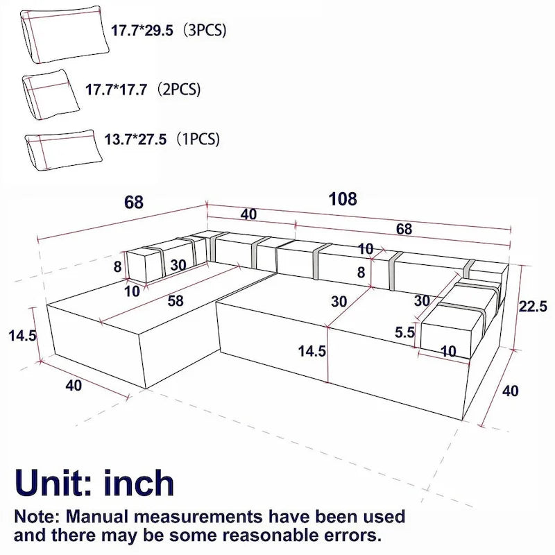 L-förmiges Chenille-Sofa Modernes modulares Sofa mit 6 Kissen für das Wohnzimmer