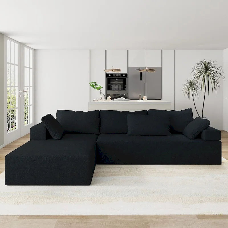 L-förmiges Chenille-Sofa Modernes modulares Sofa mit 6 Kissen für das Wohnzimmer