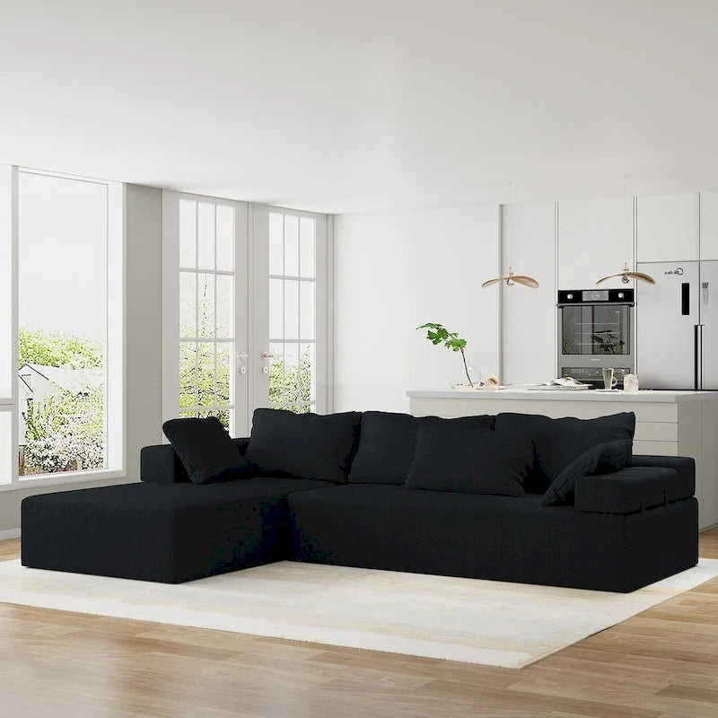 L-förmiges Chenille-Sofa Modernes modulares Sofa mit 6 Kissen für das Wohnzimmer