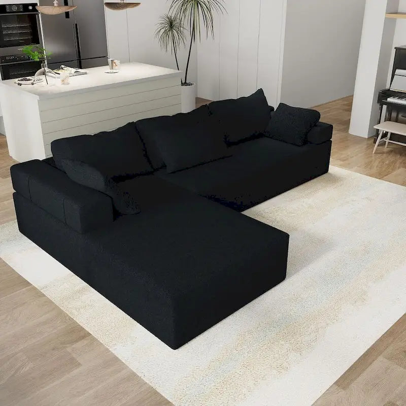 L-förmiges Chenille-Sofa Modernes modulares Sofa mit 6 Kissen für das Wohnzimmer