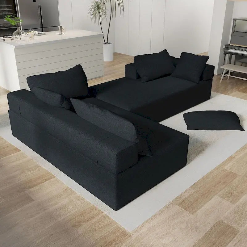 L-förmiges Chenille-Sofa Modernes modulares Sofa mit 6 Kissen für das Wohnzimmer