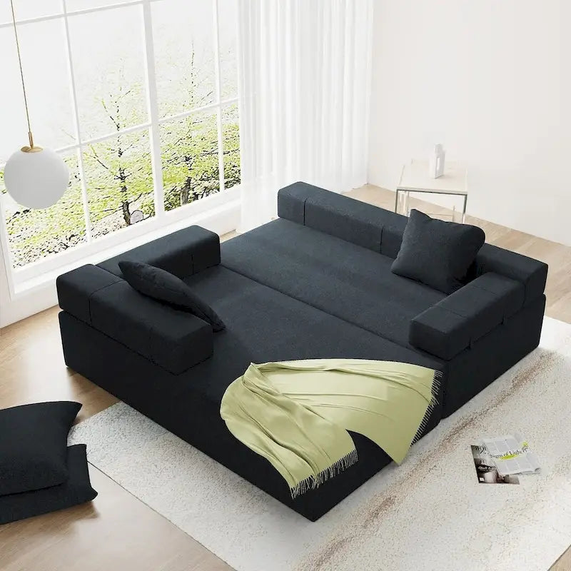 L-förmiges Chenille-Sofa Modernes modulares Sofa mit 6 Kissen für das Wohnzimmer