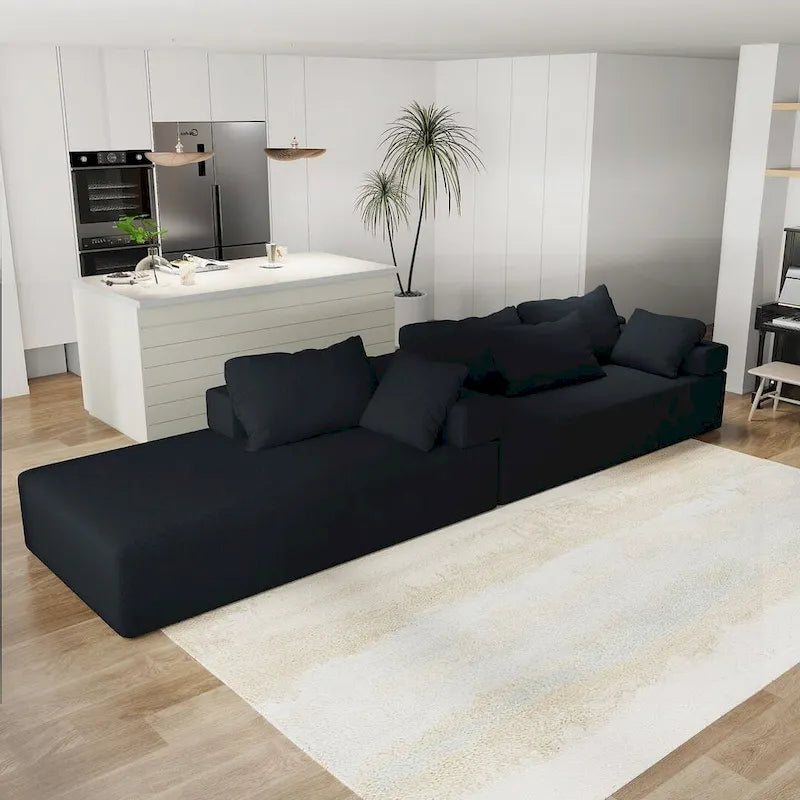 L-förmiges Chenille-Sofa Modernes modulares Sofa mit 6 Kissen für das Wohnzimmer