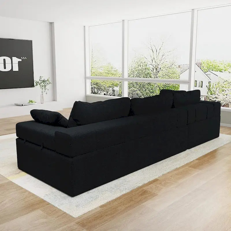 L-förmiges Chenille-Sofa Modernes modulares Sofa mit 6 Kissen für das Wohnzimmer