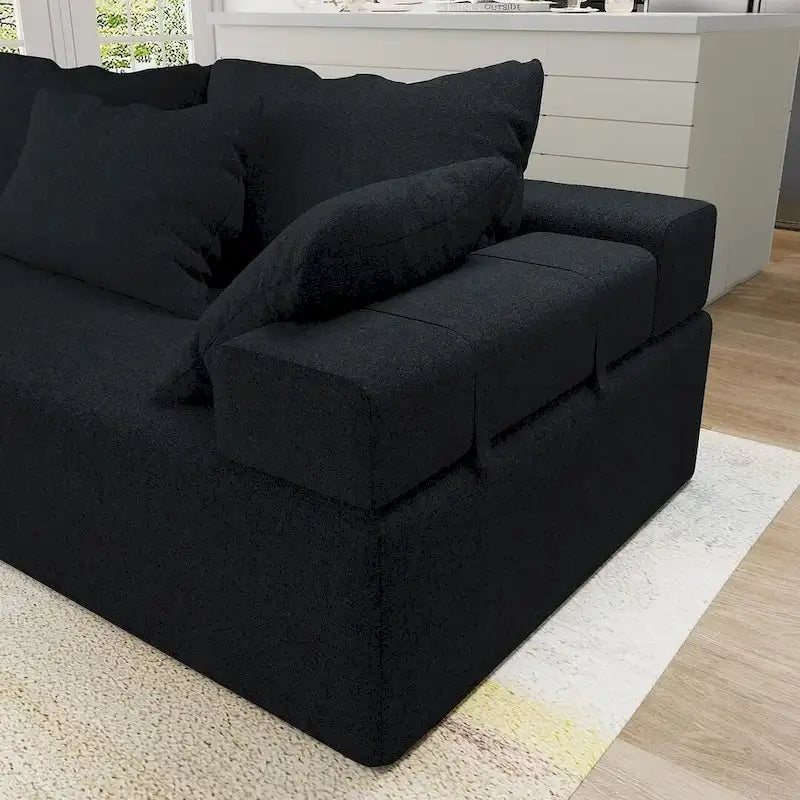 L-förmiges Chenille-Sofa Modernes modulares Sofa mit 6 Kissen für das Wohnzimmer