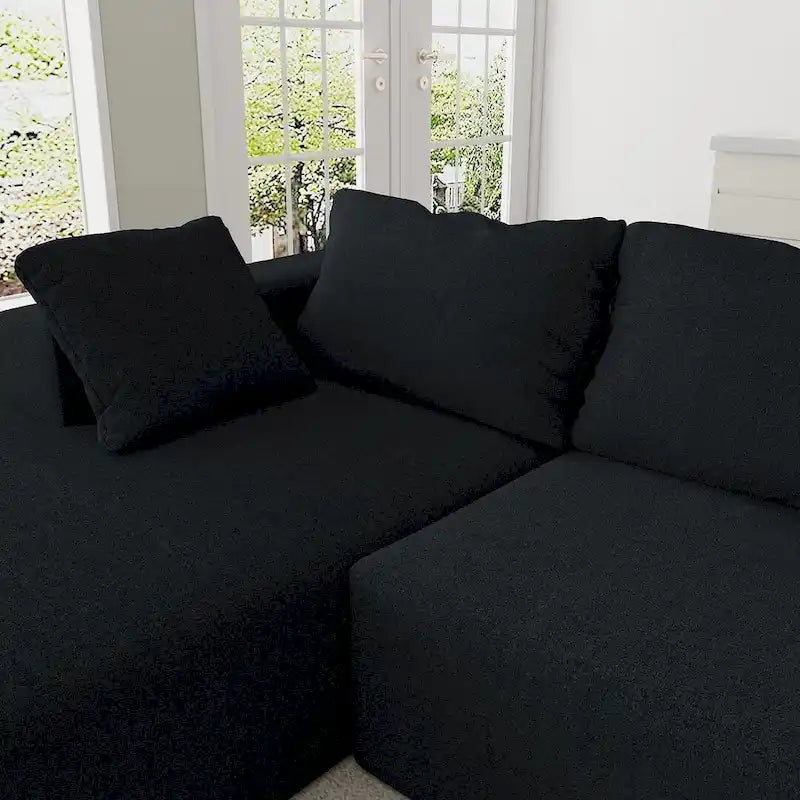L-förmiges Chenille-Sofa Modernes modulares Sofa mit 6 Kissen für das Wohnzimmer