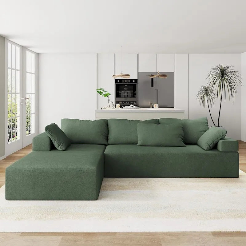 L-förmiges Chenille-Sofa Modernes modulares Sofa mit 6 Kissen für das Wohnzimmer