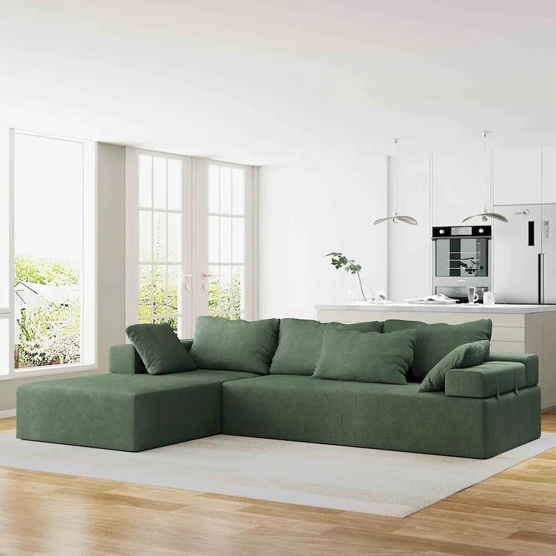 L-förmiges Chenille-Sofa Modernes modulares Sofa mit 6 Kissen für das Wohnzimmer