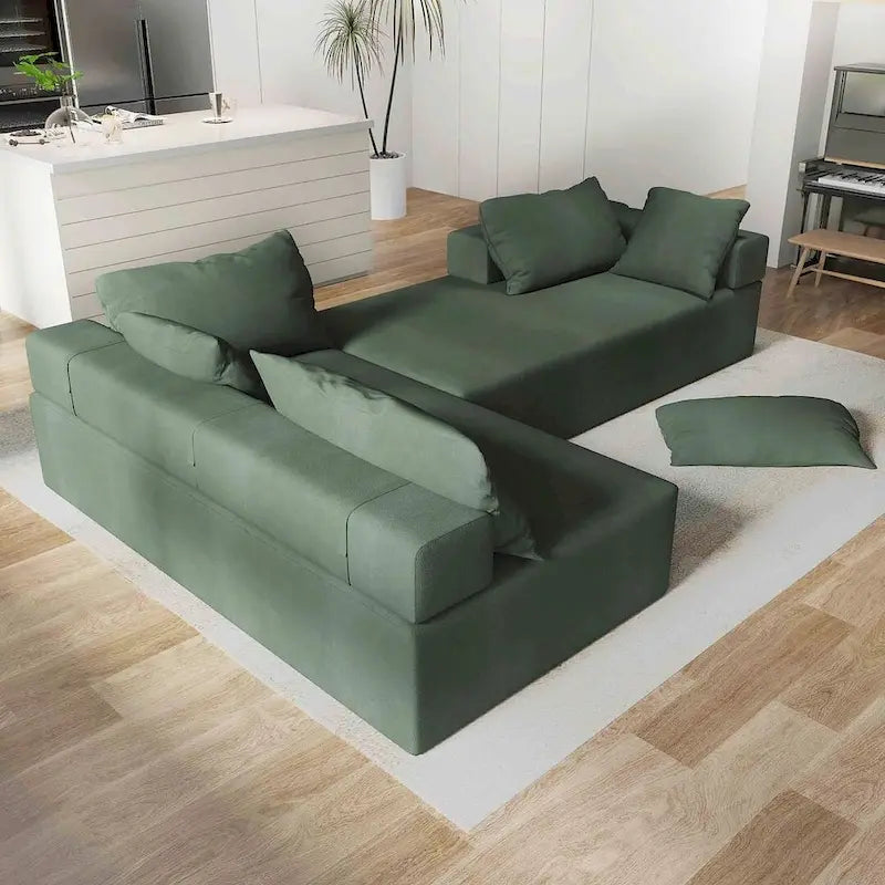 L-förmiges Chenille-Sofa Modernes modulares Sofa mit 6 Kissen für das Wohnzimmer