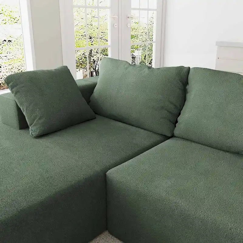 L-förmiges Chenille-Sofa Modernes modulares Sofa mit 6 Kissen für das Wohnzimmer