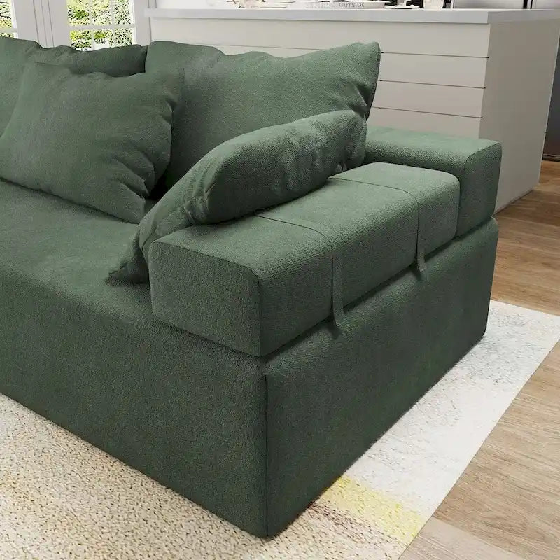 L-förmiges Chenille-Sofa Modernes modulares Sofa mit 6 Kissen für das Wohnzimmer