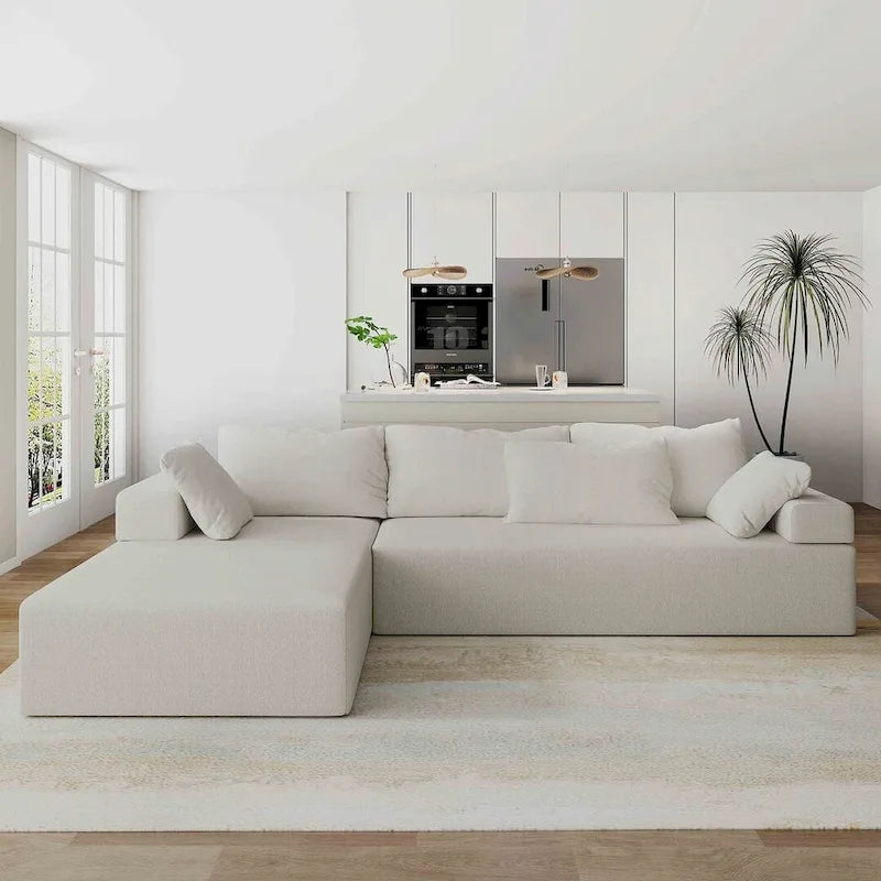 L-förmiges Chenille-Sofa Modernes modulares Sofa mit 6 Kissen für das Wohnzimmer