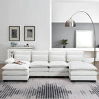6-seat Upholstered Modern U-shaped Sectional Sofa with Waist Pillows,Sleeper Sofa Couch with Chaise Lounge,White