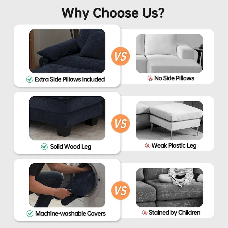 Übergroßes Ecksofa, modulares Sektionssofa mit umkehrbaren Ottomanen
