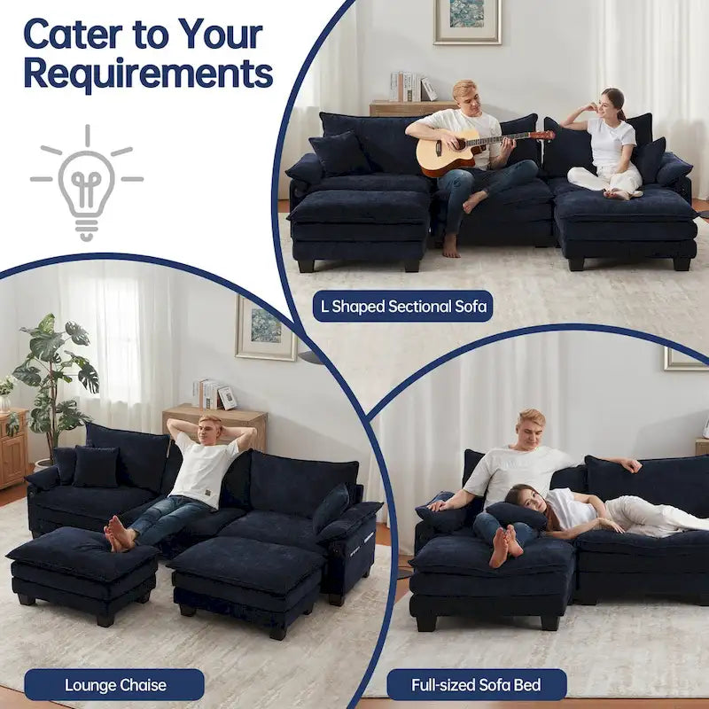 Übergroßes Ecksofa, modulares Sektionssofa mit umkehrbaren Ottomanen