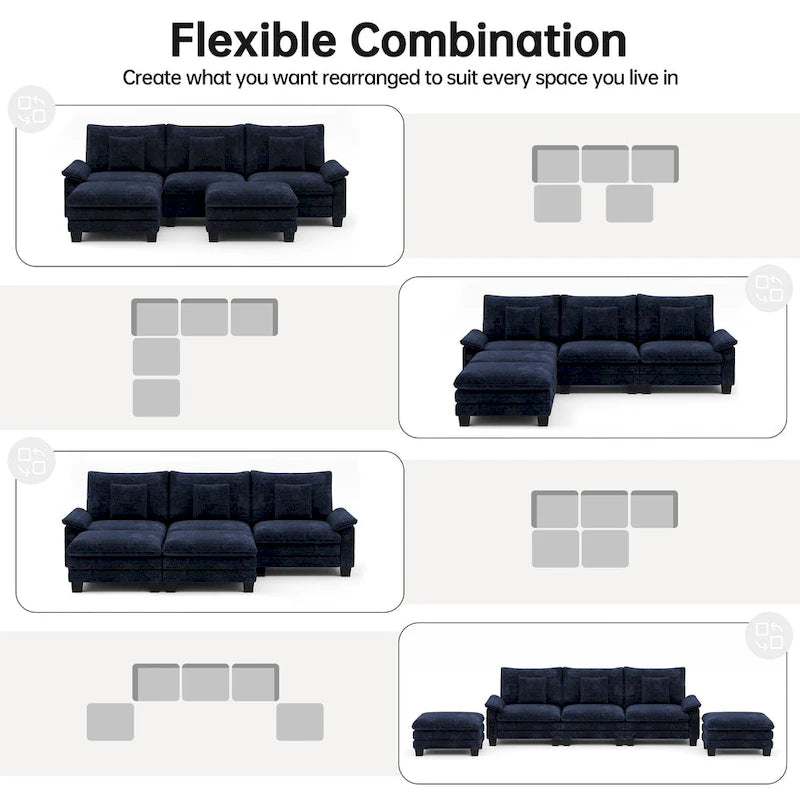 Übergroßes Ecksofa, modulares Sektionssofa mit umkehrbaren Ottomanen